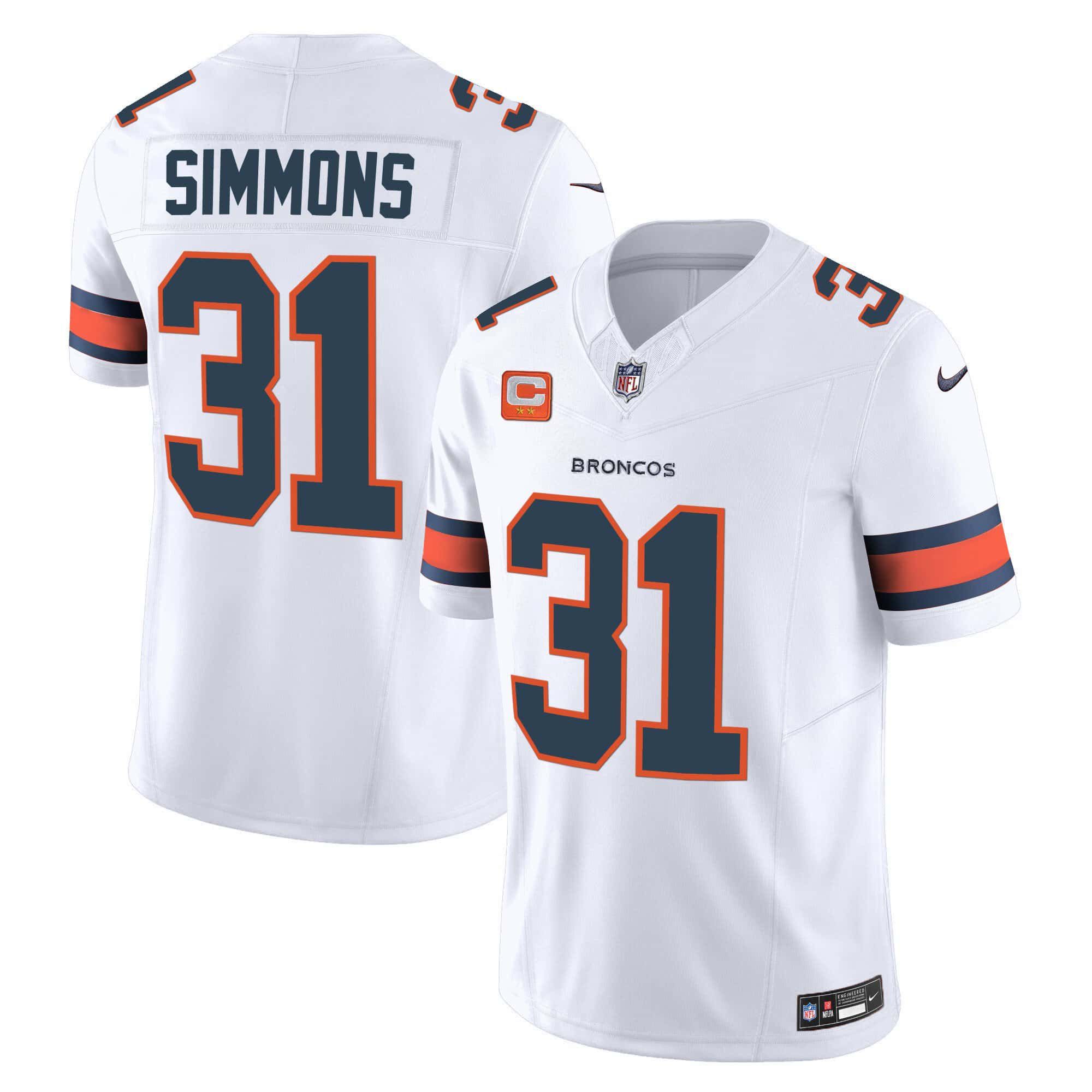 Men Denver Broncos #31 Simmons White 2024 Nike Vapor Limited NFL Jersey style 1